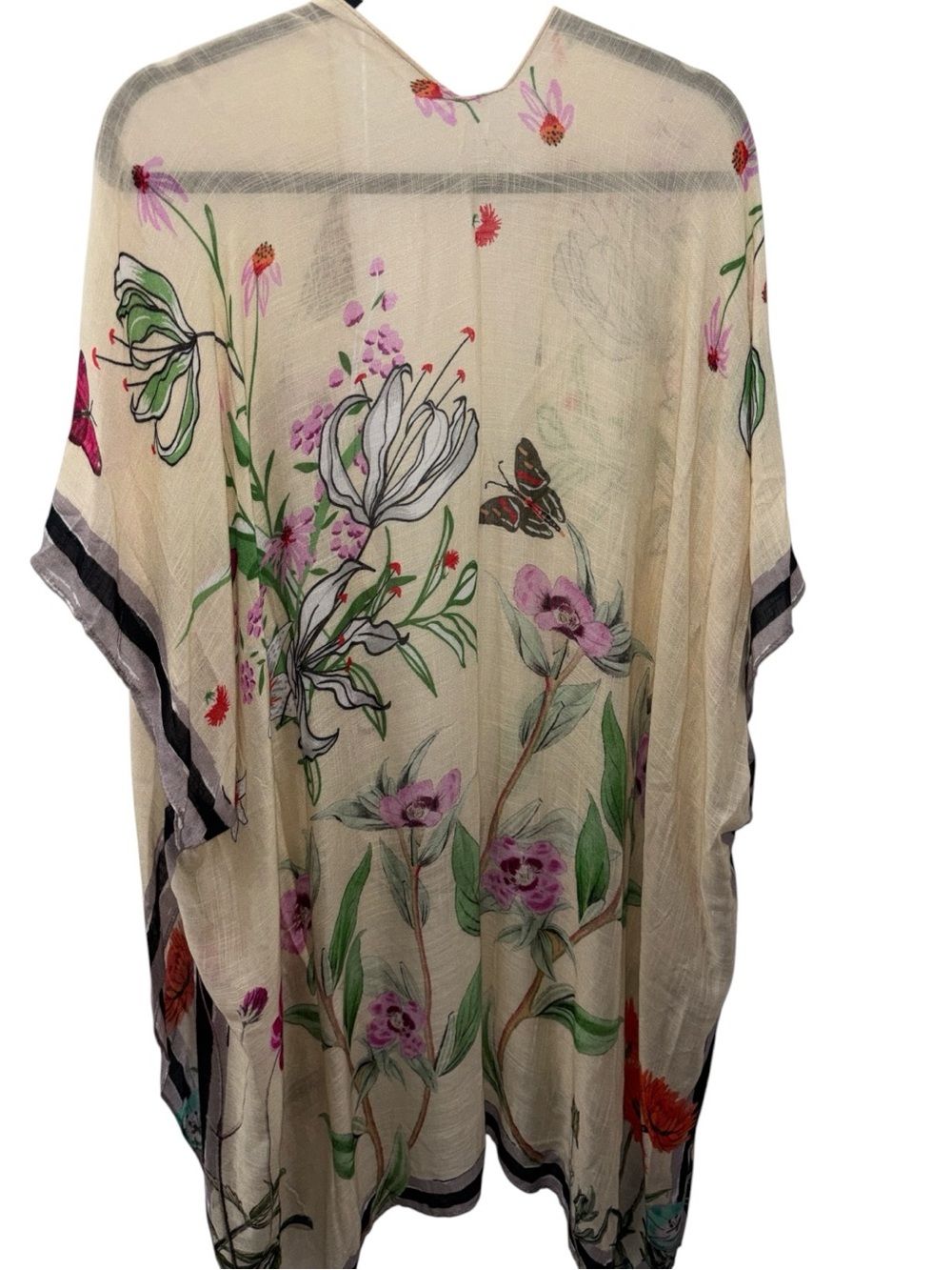 Sheer Floral Kimono Cardigan in Yellow with Pink & Green Accents, NWT